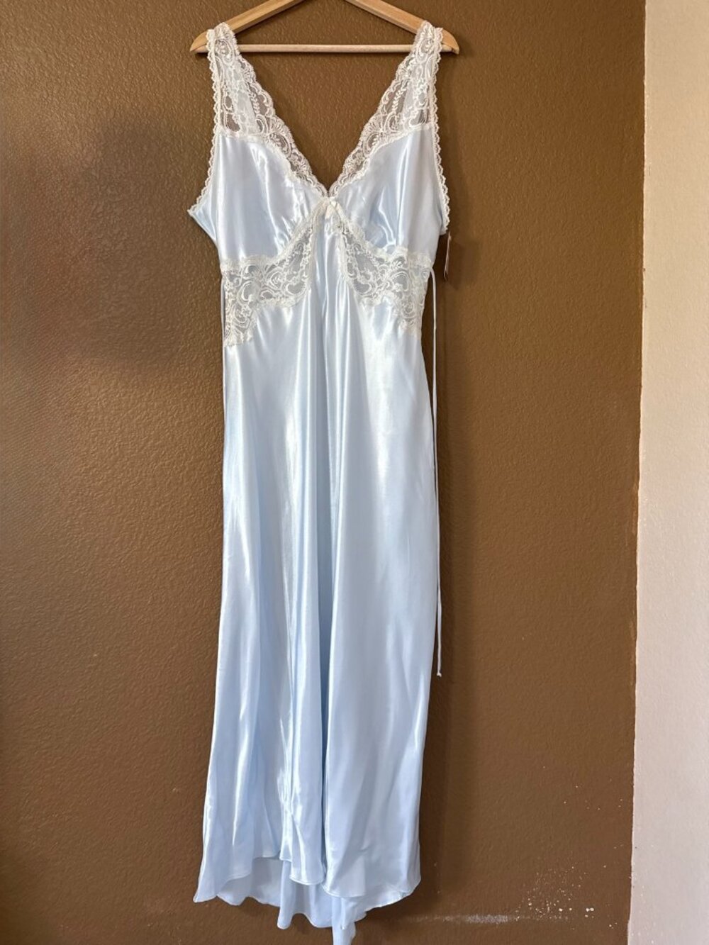 Gilligan & O'Malley NWT Bridal Blue Satin Nightgown Lace Trim Slip Dress XL